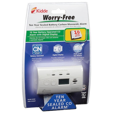 KIDDE Worry-Free 10-Year Sealed Lithium Battery Operated CO Alarm with Digital Display 21010047